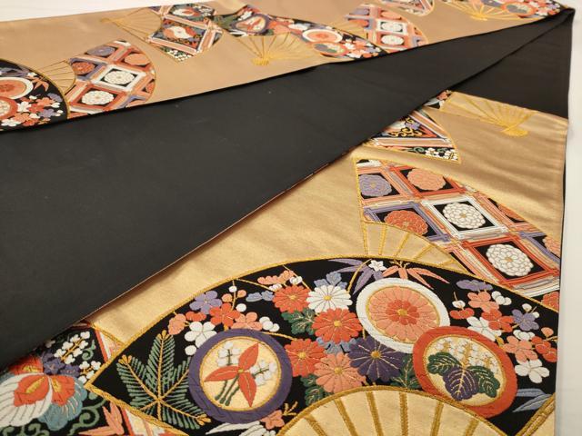 平和屋着物◎六通柄袋帯 唐織 扇面花文 金糸 正絹 逸品 AAAV6627dt