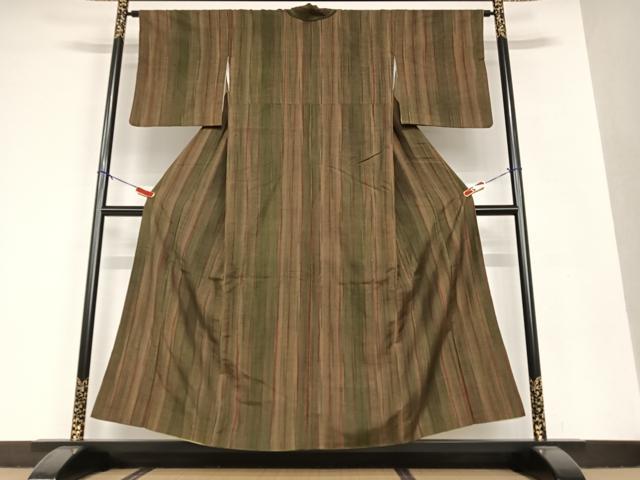 平和屋着物●上質な紬 絞り 縞 正絹 逸品 AAAV7031zg