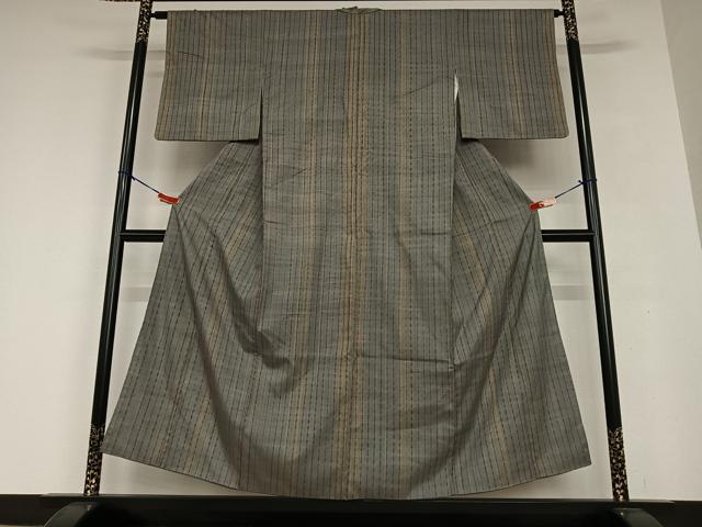 平和屋着物●上質な紬 絞り 縞 正絹 逸品 AAAV7037zg