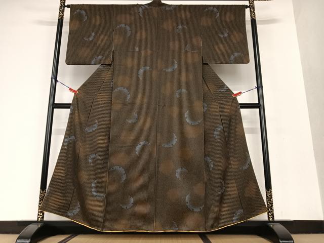 平和屋着物●上質な小紋 雪輪文 縞 正絹 逸品 AAAV7064zg