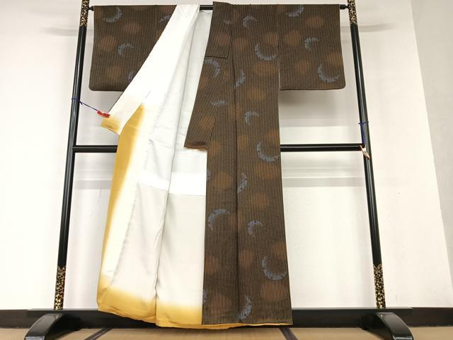 平和屋着物●上質な小紋 雪輪文 縞 正絹 逸品 AAAV7064zg