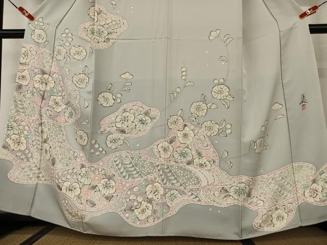 平和屋着物●英王室献上友禅作家 木下勝功 訪問着 辻が花 手描き 正絹 逸品 AAAV7069zg