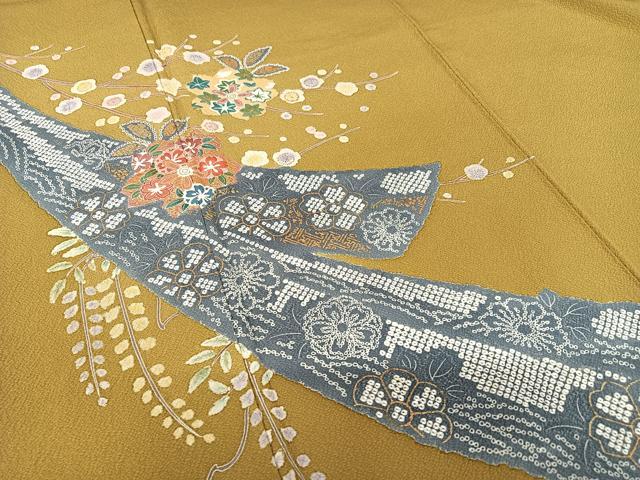 平和屋着物●訪問着 短冊花文 金彩 正絹 逸品 AAAV7076zg