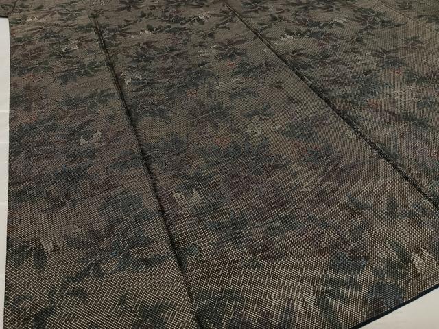 平和屋着物●本場大島紬 泥染め 9マルキ 草花文 正絹 逸品 AAAV7112zg