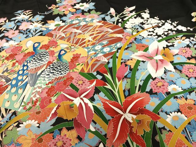 平和屋着物●極上 本加賀友禅作家 直江良三 黒留袖 花鳥文 正絹 逸品 AAAV7129zg