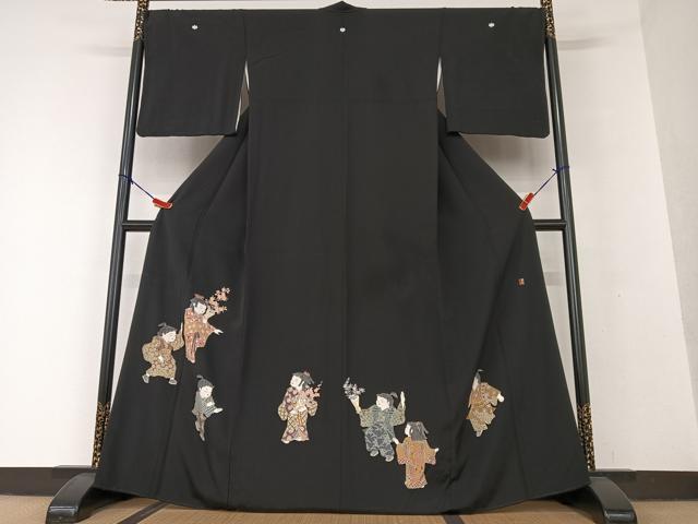 平和屋着物●十日町友禅作家 関口遼一 黒留袖 童子 正絹 逸品 AAAV7130zg