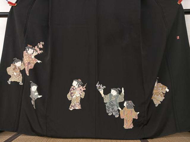 平和屋着物●十日町友禅作家 関口遼一 黒留袖 童子 正絹 逸品 AAAV7130zg