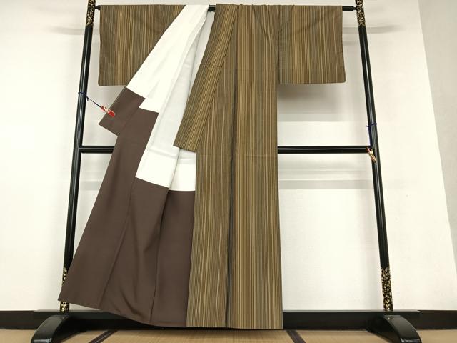 平和屋着物●本場縞大島紬 正絹 逸品 AAAV7140zg