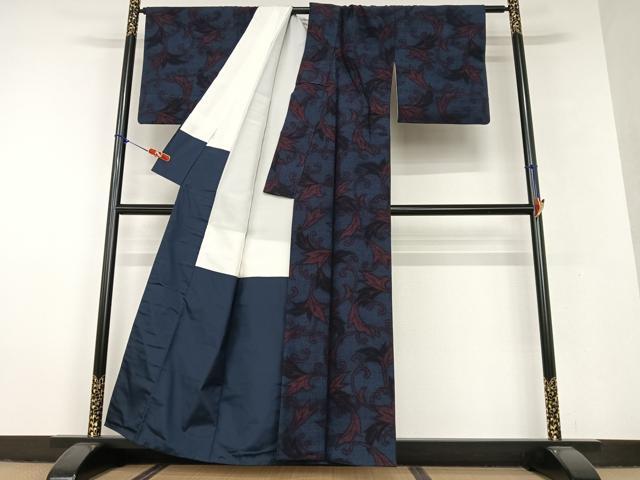 平和屋着物●結城紬 唐草文 正絹 逸品 AAAV7141zg