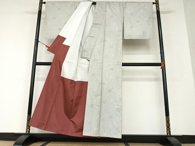 平和屋着物●お召 枝花文 正絹 逸品 AAAV7144zg