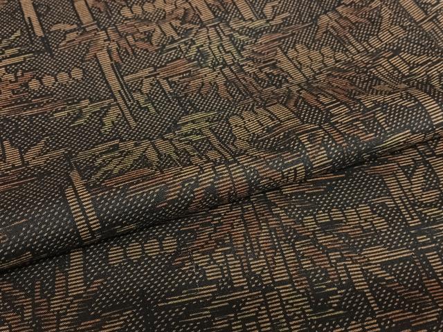 平和屋着物●上質な紬 笹竹文 黒地 正絹 逸品 AAAV7147zg