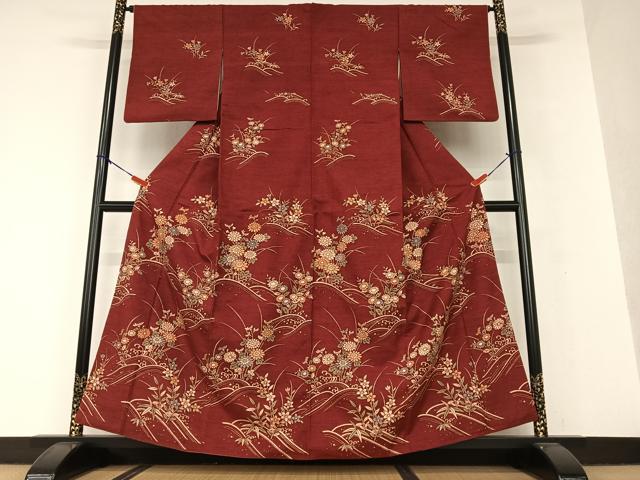 平和屋着物●訪問着 紬地 立波草花文 三越扱い 正絹 逸品 AAAV7175zg