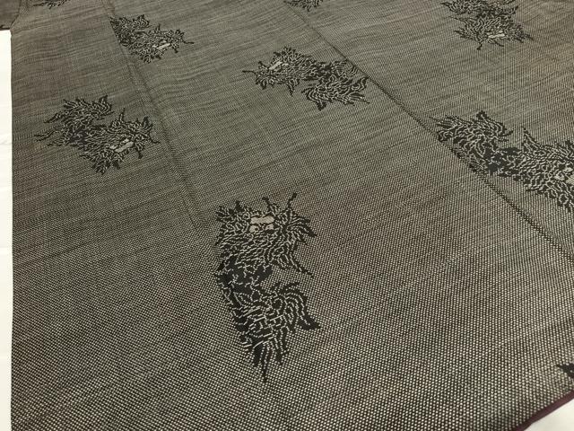 平和屋着物●本場大島紬 7マルキ 唐獅子 黒地 正絹 逸品 AAAV7209zg