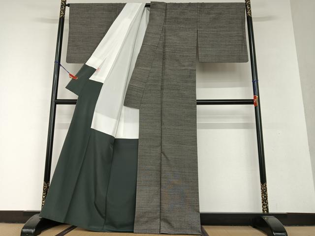 平和屋着物●青山みとも 紬 網代文様 黒地 正絹 逸品 AAAV7221zg