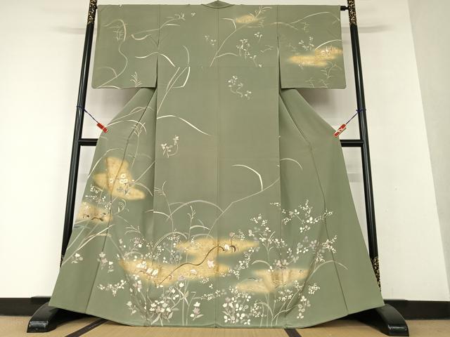 平和屋着物●訪問着 駒刺繍 流水花鳥文 暈し染め 金彩 正絹 逸品 AAAV7234zg