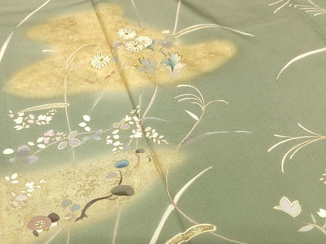 平和屋着物●訪問着 駒刺繍 流水花鳥文 暈し染め 金彩 正絹 逸品 AAAV7234zg
