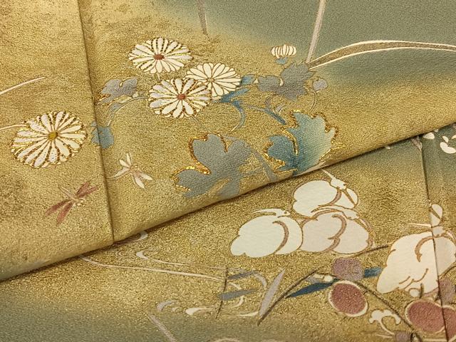 平和屋着物●訪問着 駒刺繍 流水花鳥文 暈し染め 金彩 正絹 逸品 AAAV7234zg