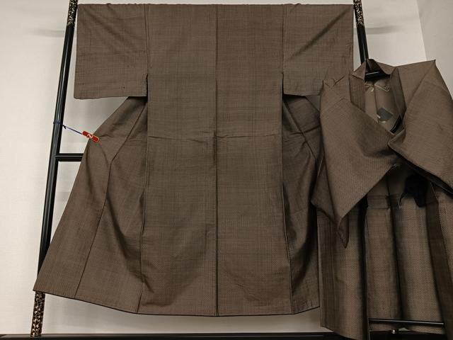 平和屋着物●男性 紬 アンサンブル 格子 正絹 逸品 AAAV7298zg