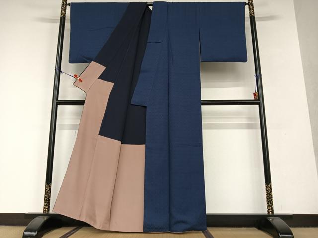 平和屋着物●花織 紬 藍 花尽くし 濃藍色 正絹 逸品 AAAV7326zg