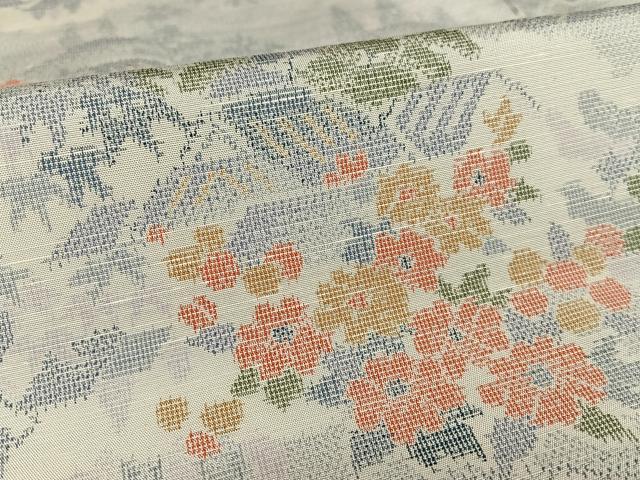 平和屋着物●上質な紬 風景草花文 正絹 逸品 AAAV7414zg