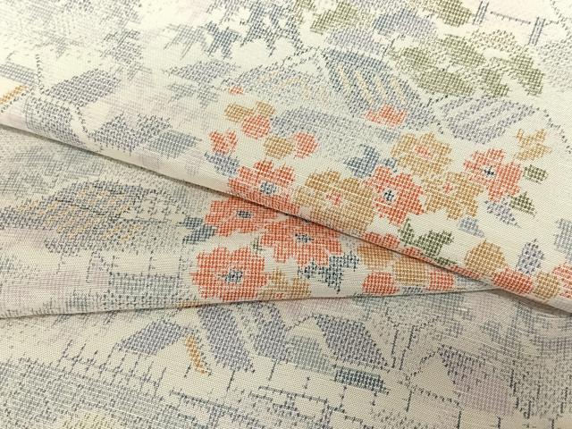 平和屋着物●上質な紬 風景草花文 正絹 逸品 AAAV7414zg