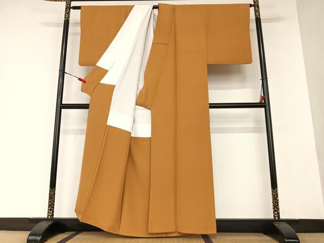 平和屋着物●上質な色無地 琥珀色 正絹 逸品 AAAV7428zg