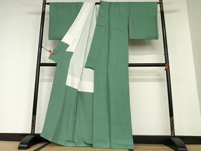 平和屋着物●上質な色無地 氷割れ地紋 木賊色 正絹 逸品 AAAV7497zg