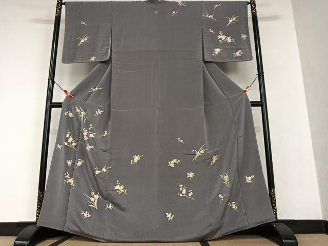 平和屋着物●訪問着 枝花文 金彩 鬼しぼ縮緬 正絹 逸品 AAAV7500zg