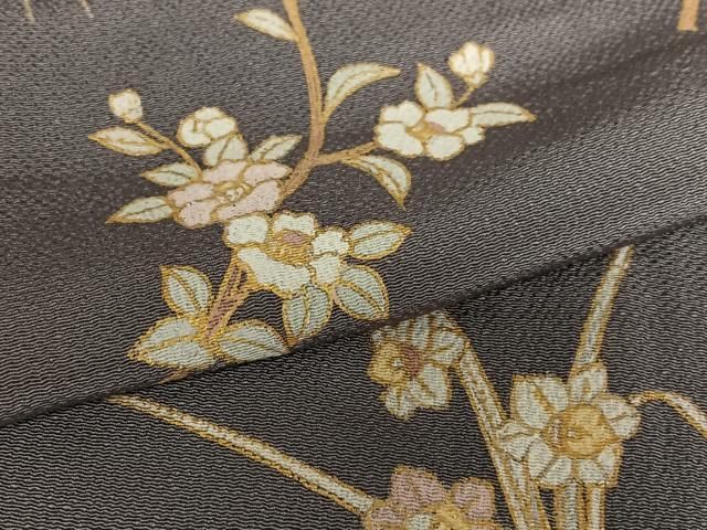 平和屋着物●訪問着 枝花文 金彩 鬼しぼ縮緬 正絹 逸品 AAAV7500zg