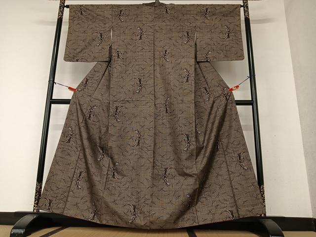 平和屋着物●本場大島紬 泥染め カタス9マルキ 女人文 敷松葉 正絹 逸品 AAAV7511zg