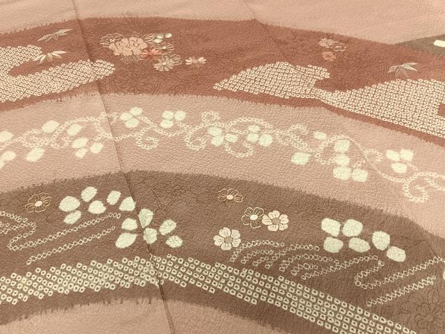 平和屋着物●訪問着 絞り 刺繍 松竹梅 金彩 正絹 逸品 AAAV7526zg