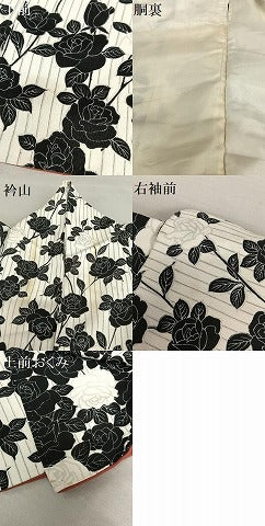 平和屋着物●上質な小紋 薔薇 縞 正絹 逸品 AAAV7555zg