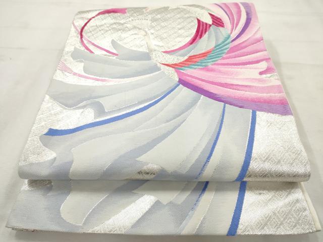平和屋着物◎六通柄袋帯 唐織 孔雀文 銀糸 正絹 逸品 AAAV7592sg
