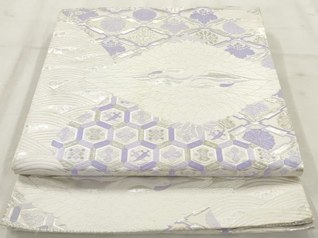 平和屋着物◎六通柄袋帯 唐織 双鶴文 銀糸 正絹 逸品 AAAV7593sg