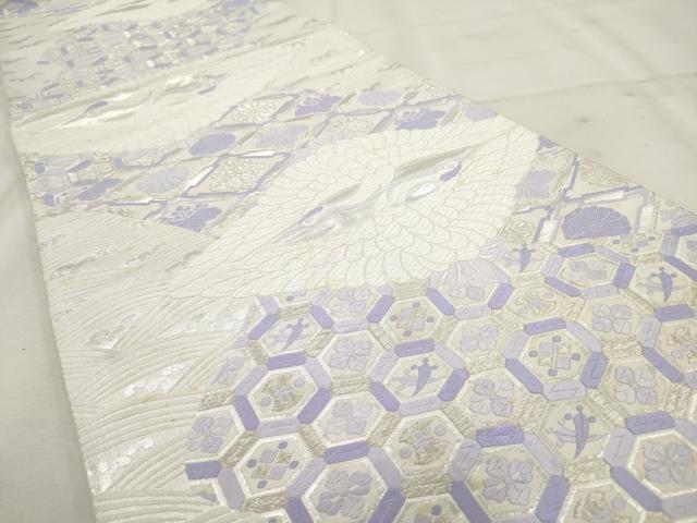 平和屋着物◎六通柄袋帯 唐織 双鶴文 銀糸 正絹 逸品 AAAV7593sg