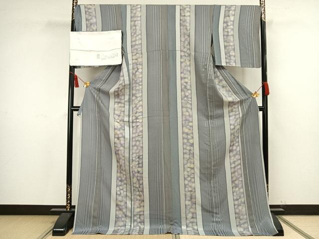 平和屋着物▽上質な小紋 単衣 間道 丹後ちりめん 反端付き ロング丈 正絹 逸品 AAAV8323fy