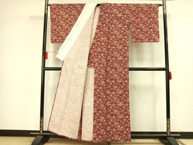平和屋着物▽上質な小紋 単衣 紬地 花づくし 正絹 逸品 未使用 AAAV8325fy
