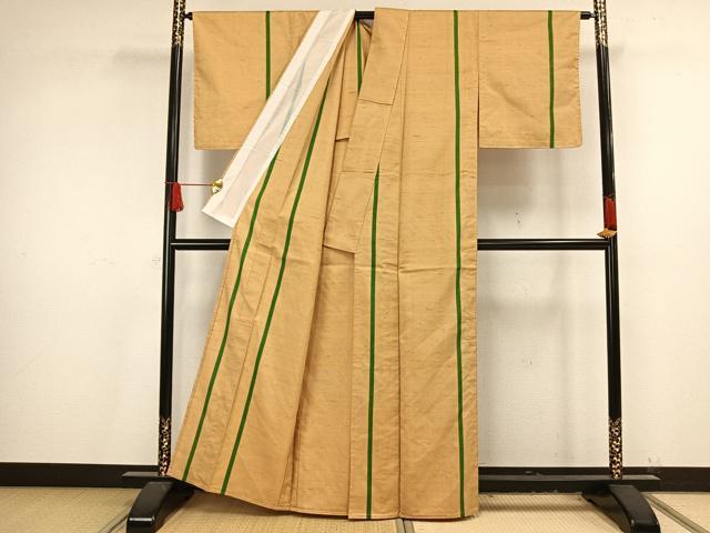 平和屋着物▽上質な紬 単衣 縞 正絹 逸品 未使用 AAAV8328fy