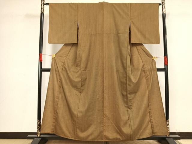 平和屋着物▽上質な紬 単衣 縞 正絹 逸品 AAAV8330fy