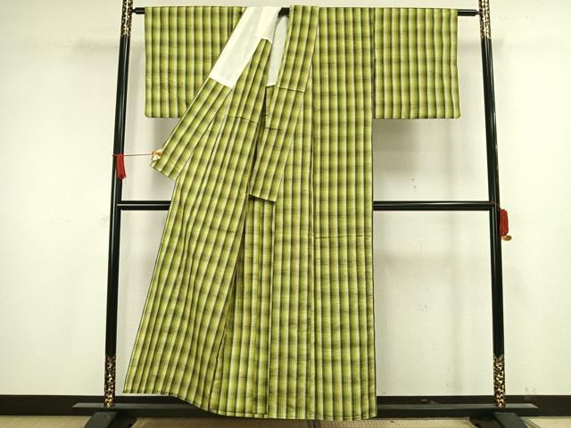 平和屋着物▽上質な紬 単衣 縞 正絹 逸品 AAAV8333fy