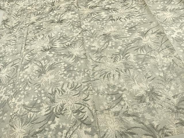 平和屋着物▽上質な紬 単衣 草花文 正絹 逸品 AAAV8340fy