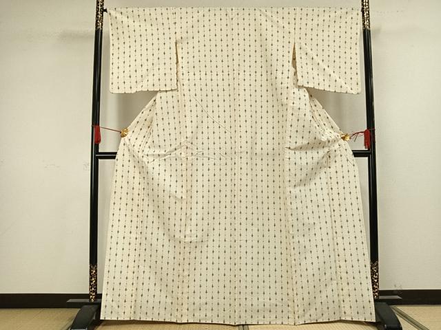 平和屋着物▽上質な紬 単衣 十字絣 正絹 逸品 AAAV8344fy