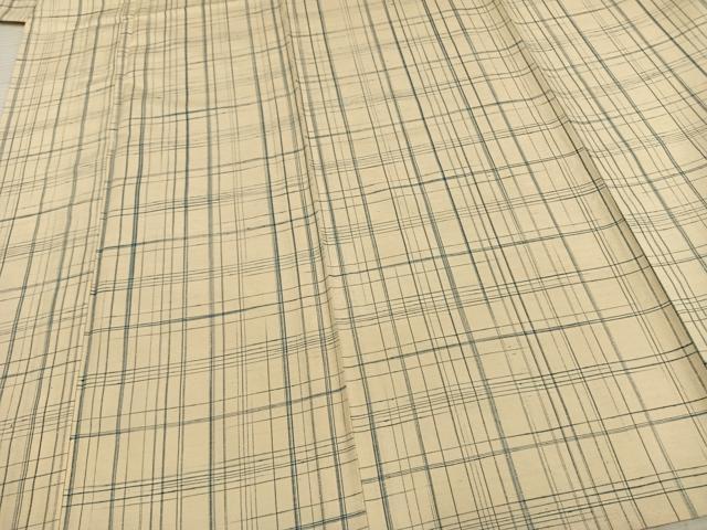 平和屋着物▽上質な紬 単衣 格子 正絹 逸品 未使用 AAAV8355fy