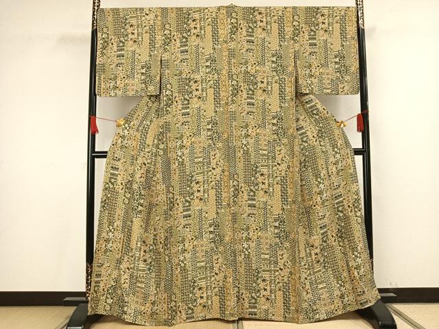 平和屋着物▽上質な小紋 単衣 草花文 さが美扱い 正絹 逸品 AAAV8358fy
