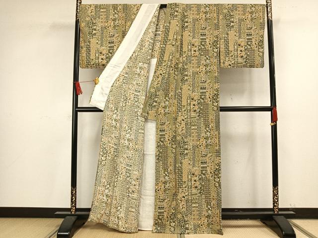 平和屋着物▽上質な小紋 単衣 草花文 さが美扱い 正絹 逸品 AAAV8358fy