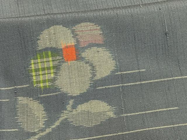 平和屋着物▽上質な紬 単衣 草花文 正絹 逸品 AAAV8363fy