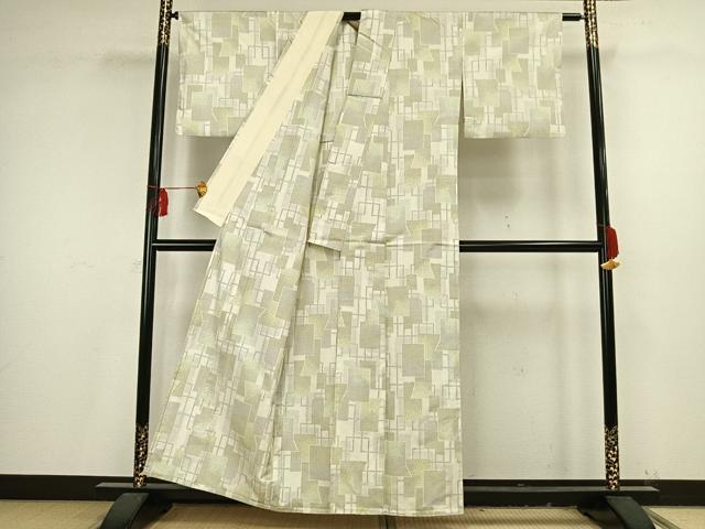 平和屋着物▽本場大島紬 単衣 白大島 色紙重ね文 正絹 逸品 AAAV8377fy