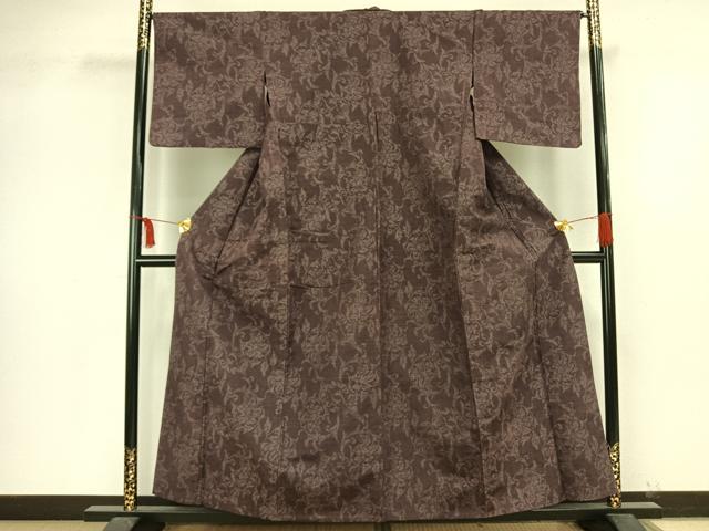 平和屋着物▽上質な紬 単衣 草花文 正絹 逸品 AAAV8378fy