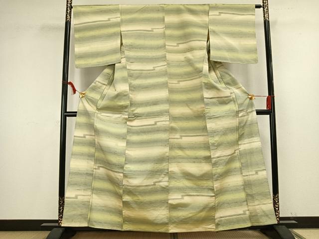 平和屋着物▽上質な紬 単衣 横縞 正絹 逸品 AAAV8379fy