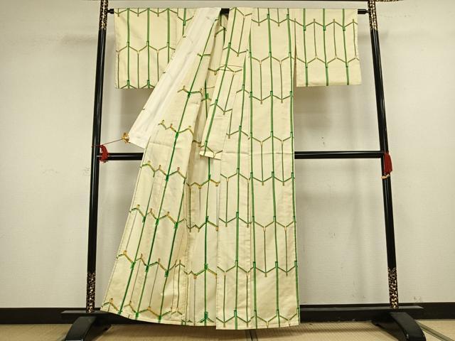 平和屋着物▽上質な紬 単衣 幾何学文 正絹 逸品 AAAV8381fy